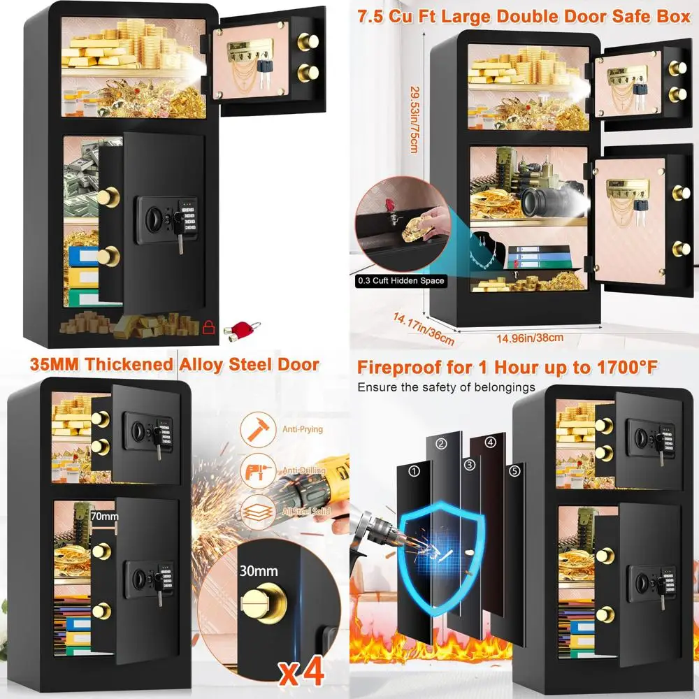 

Большой 7,5-кубический домашний сейф с двойными дверцами, огнестойкостью и секретным отделением.