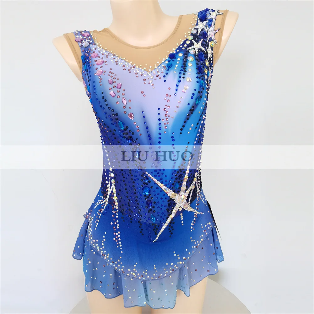 

LIUHUO Ice Figure Skating Dress Women Adult Girl Teen Customize Costume Performance Competition Leotard Rhythmic Gymnastics Blue