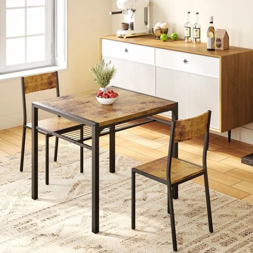 

Dining Set for 2, Small Kitchen Breakfast Table Set Space Saving Wooden Chairs and Table Set - Retro