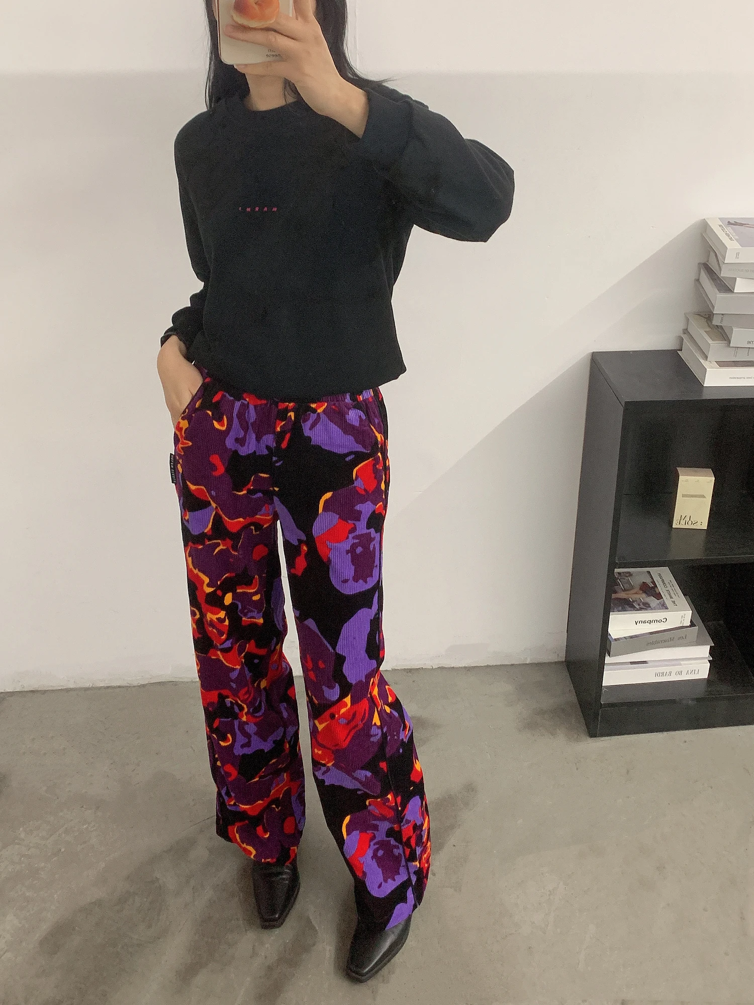 

Fashionable Printed Cotton Velvet Elastic High Waist Casual Straight Leg Pants Women plus Size Spring Autumn Abstract Pattern