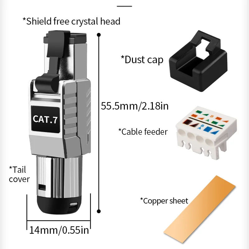 Cat7 Cat6 Cat8 Plug RJ45 Shield Modular Crystal Head RJ45 Connector High-speed Cable Connection Tool-less 10Gbps 50U Alloy