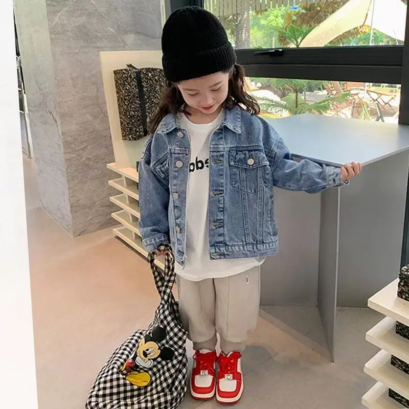 2025 новая модная детская джинсовая куртка для девочек, пальто, весенне-осенняя детская верхняя одежда, повседневные куртки для малышей, костюм для детей 4-12 лет