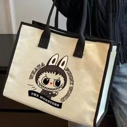 Borsa a tracolla del fumetto di Labubu borse di tela di grande capacità borsa d'arte All-in-one per pendolari borse a tracolla per studenti borsa Casual da donna