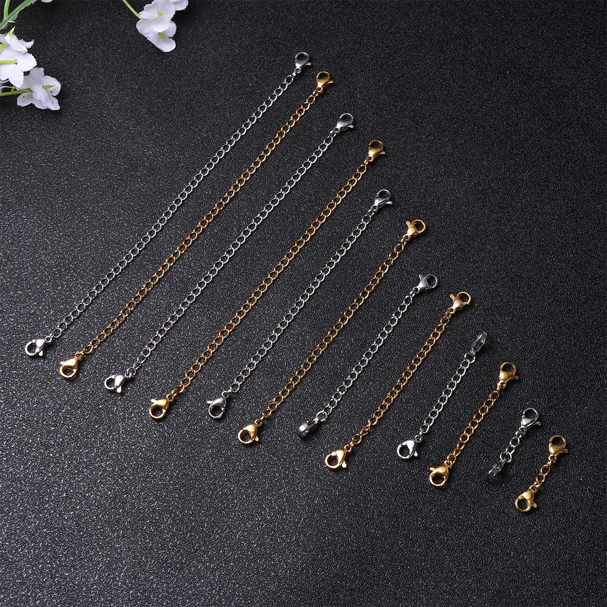 

12 PCS Chain Lobster Buckle Extension Bracelet Extender The Sterling Silver Necklace