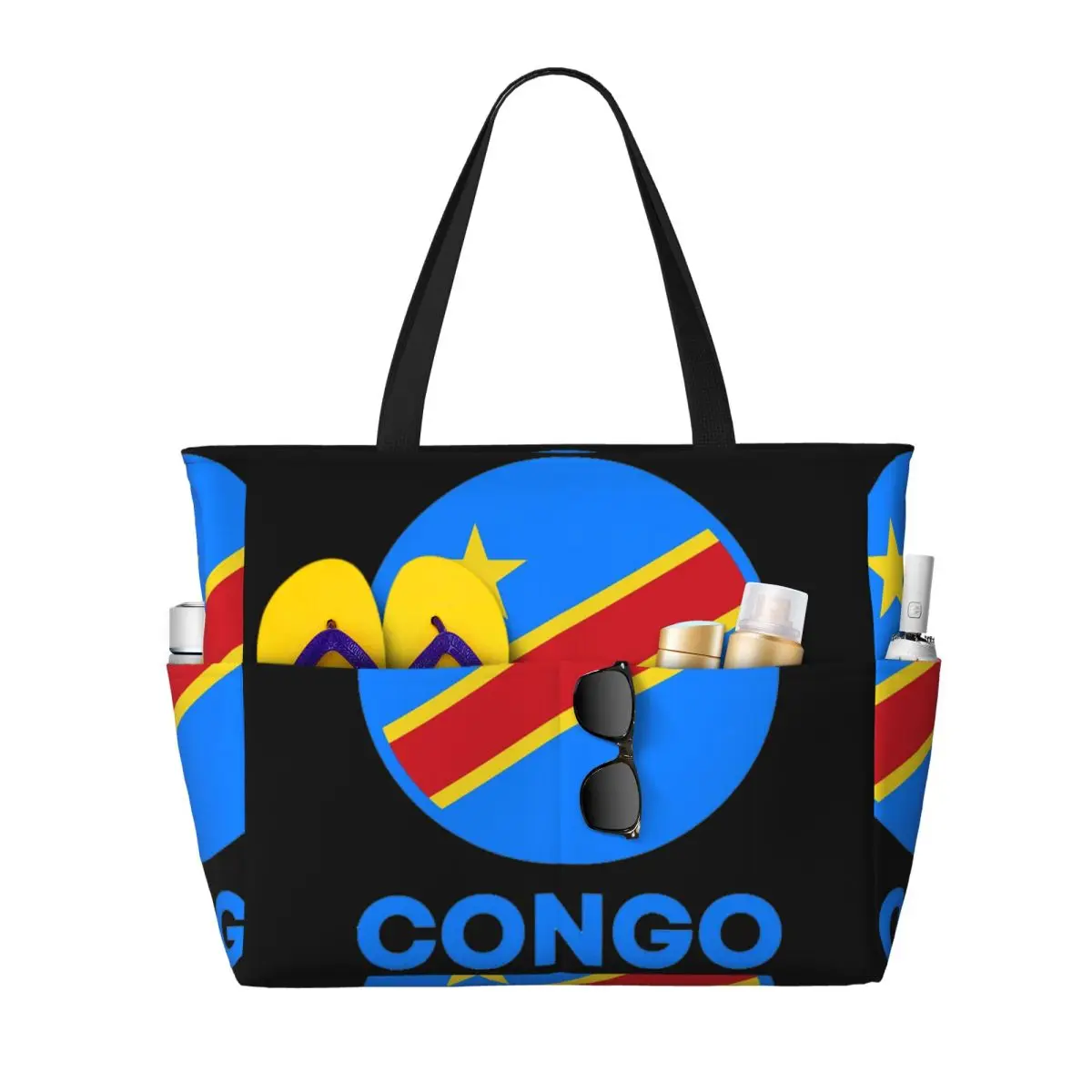 

Flag Of Congo Kinshasa Flag Of Zaire (1) Beach Tote Bag Sport Gym Yoga Duffle Large Tote Bag Women Travel Bag Fitness bag