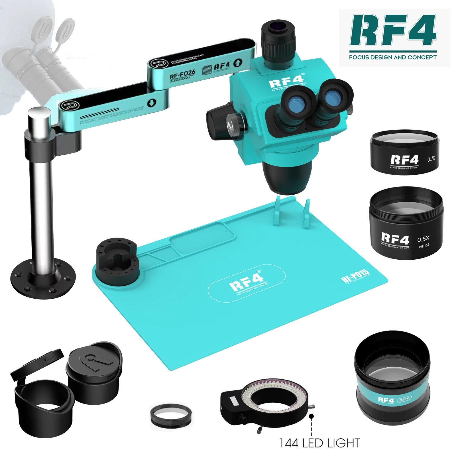 RF-6565PRO-FO26 6.5-65X Precise Locking Magnification Zoom 360 ° Rotation Adjustable Swing Arm Universal Stereo Microscope