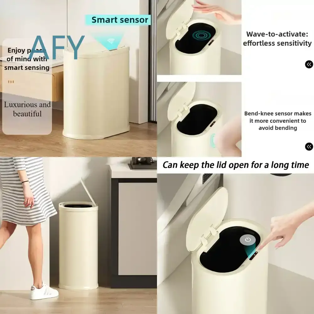 Automatic Smart Trash Can for Bedroom Kitchen Bathroom Office Large Household Waste Bin with Sensor Luxury Garbage Bin