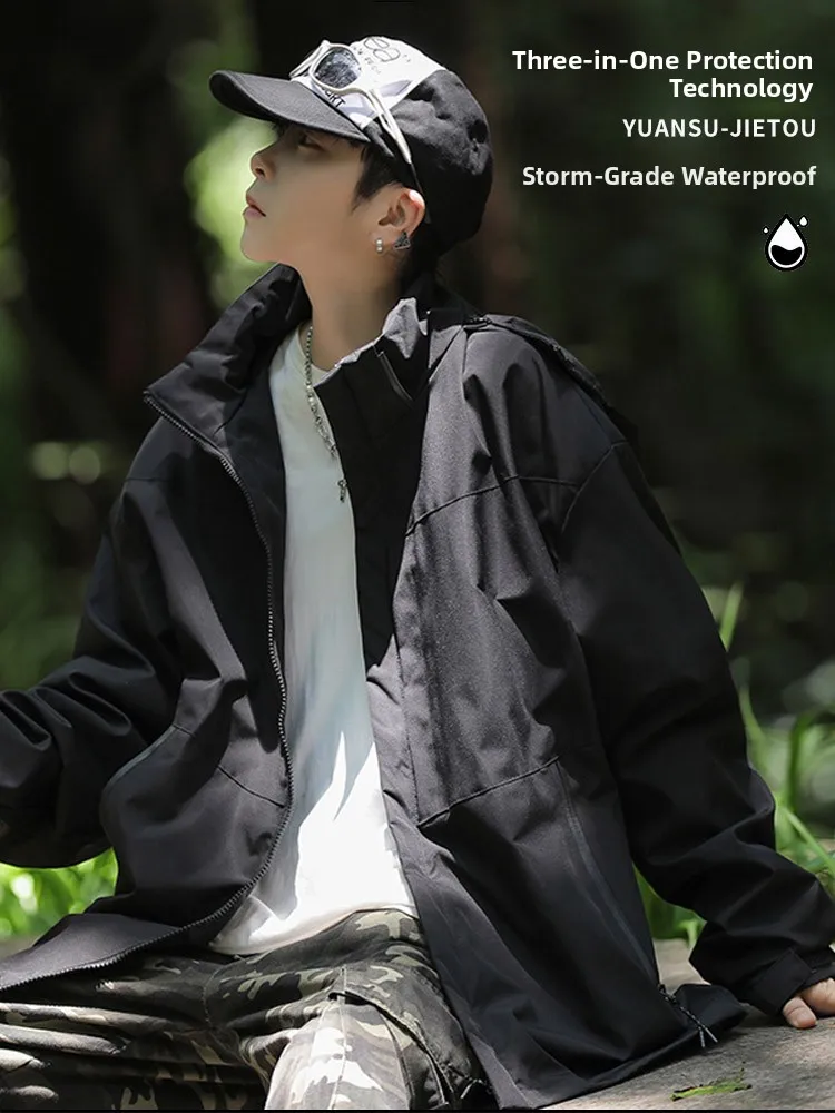 

Men's Spring Autumn Jaet Outdoor Climbing Windproof Waterproof Casual Fce Lined Zipper Closure Regular Sve Length