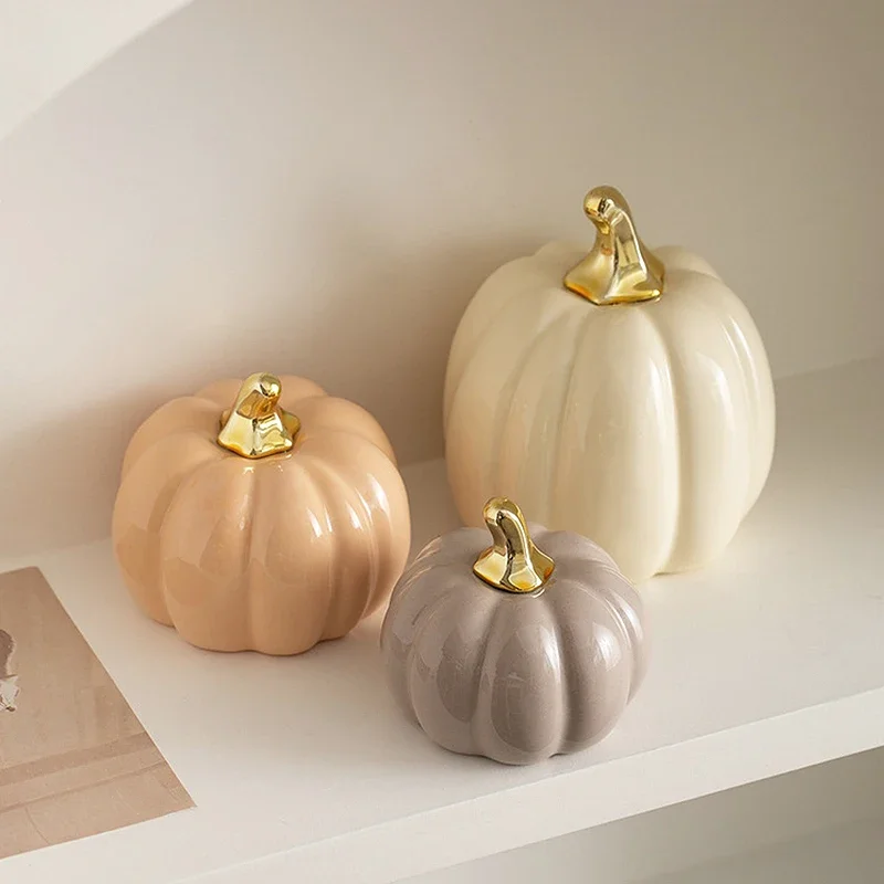 Creative Ceramic Handicrafts Simulated Pumpkin Statue Handmade Pumpkin Ornament Halloween Decorative Accessories Decorative Figu