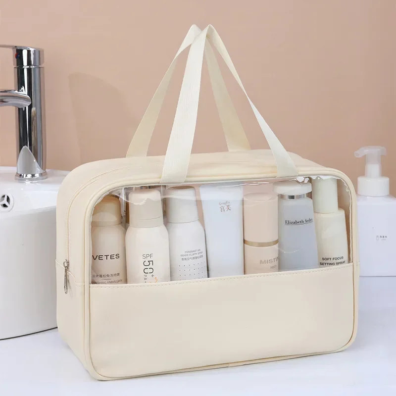 Borsa per cosmetici impermeabile Borsa per cosmetici portatile portatile Borsa per il lavaggio trasparente in PU di grande capacità Borsa da viaggio
