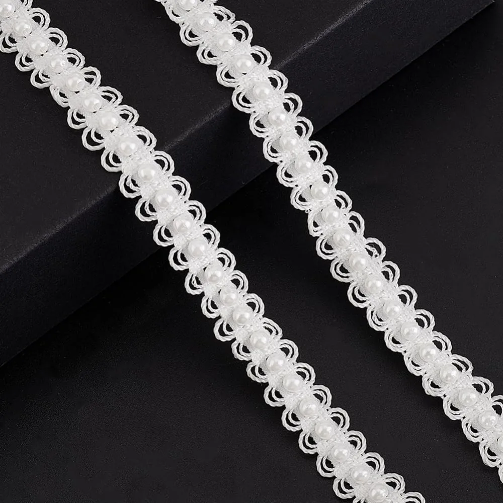 5 ياردة فو اللؤلؤ شريطة من الدانتيل لؤلؤ الزفاف الدانتيل تقليم DIY بها بنفسك الحرف صنع المجوهرات مطرز الموضوع الشريط مع اللؤلؤ الساتان