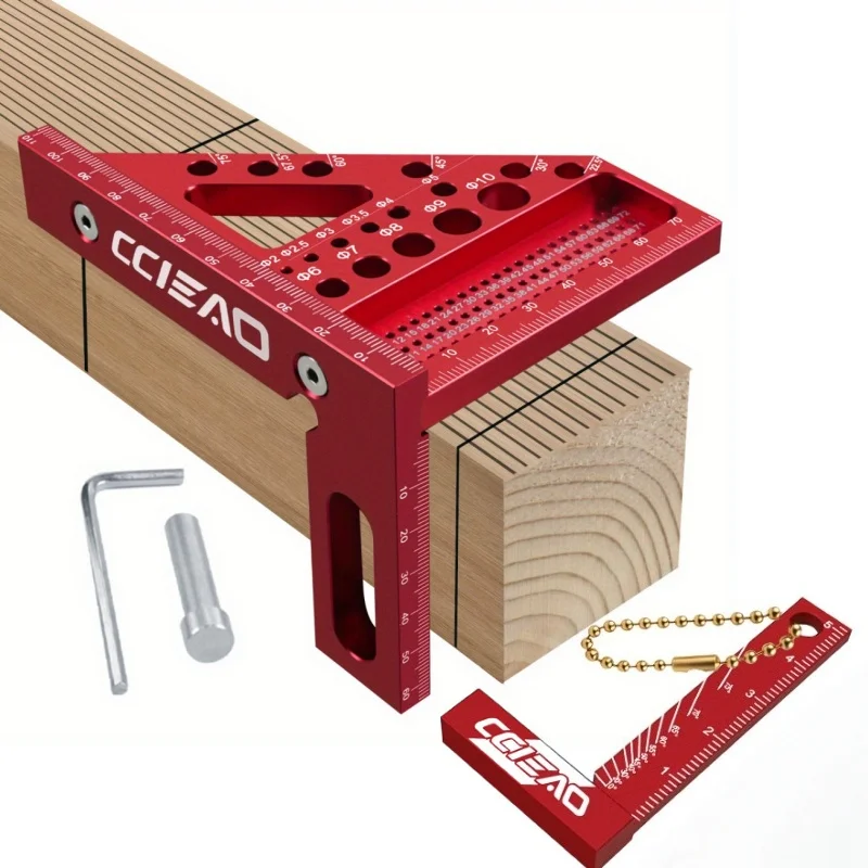 Combination of Triangular Ruler and L-shaped Keyring, Precision Woodworking Tool for Accurate Angle Measurement,Ergonomic Handle
