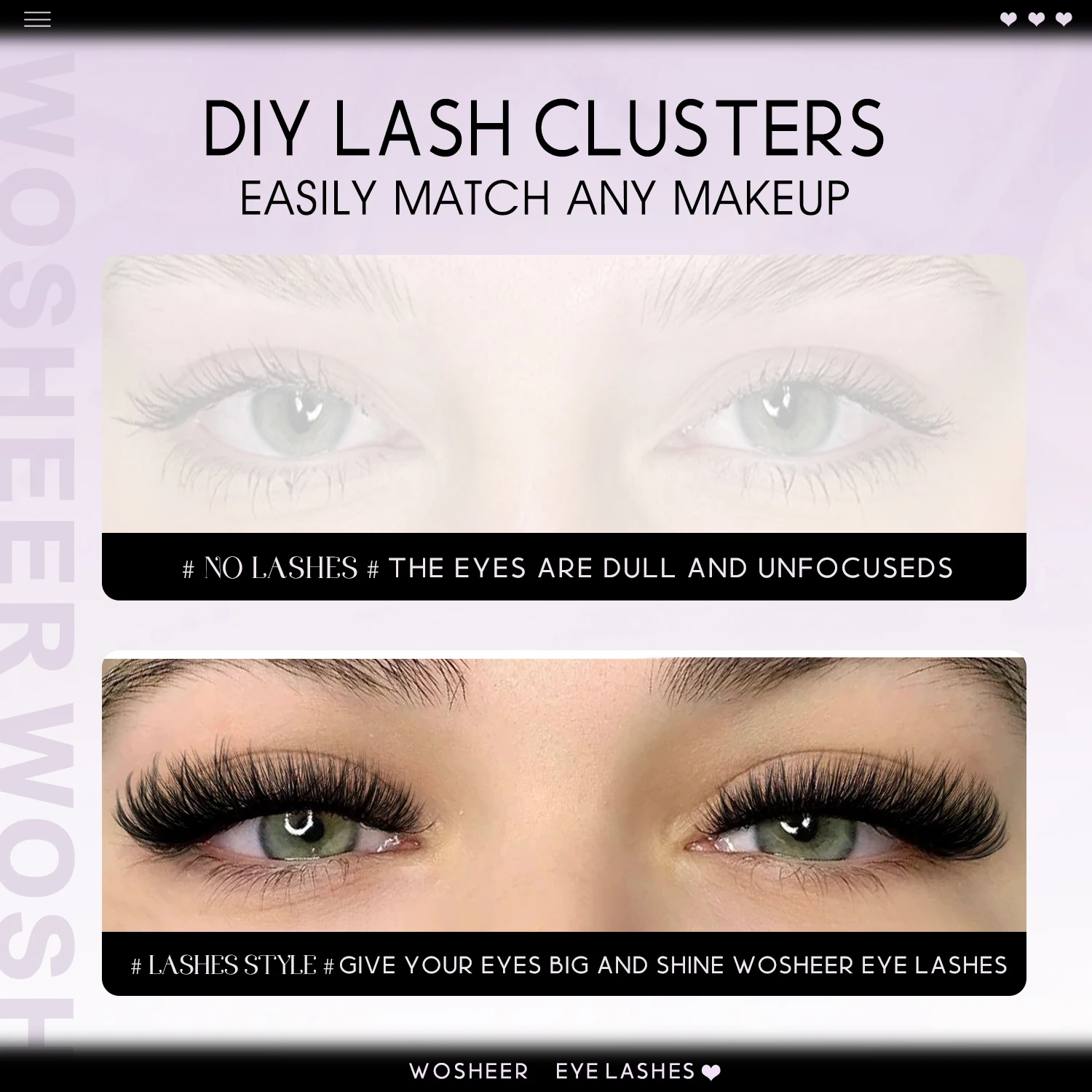 WOSHEER Wimper Clusters Kit Kat Wimpers Cluster Wimper Extensions Natuurlijke Dikke Nertsen Faux Wimper Kit met Lash Bond & Seal