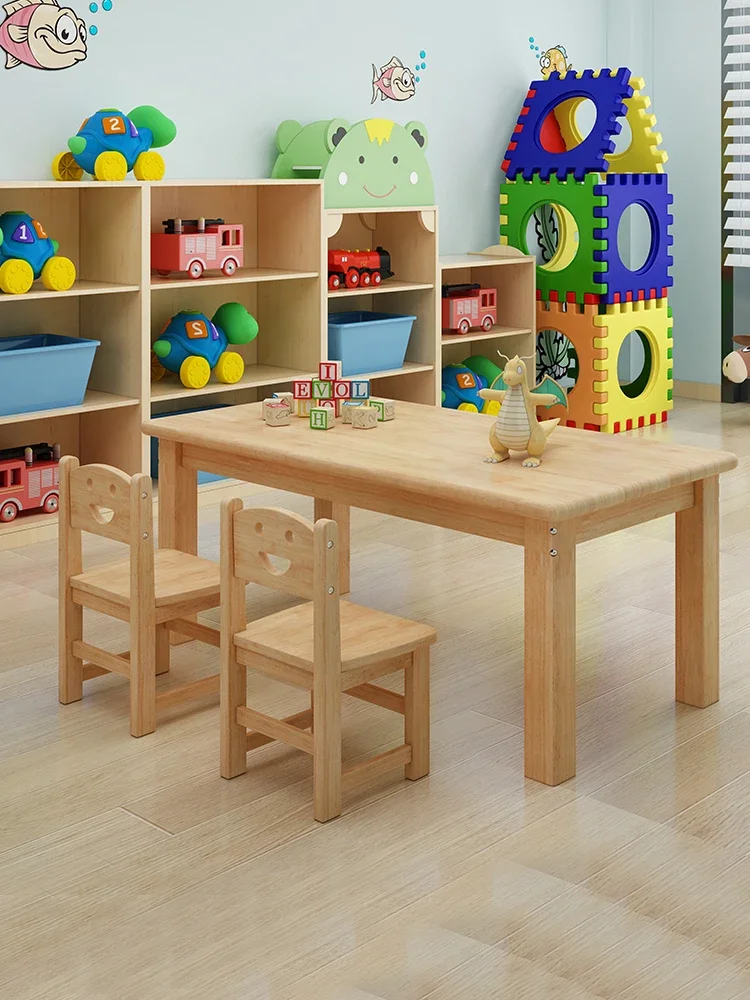 Kindergarten solid wood tables and chairs Children's home learning tables and chairs