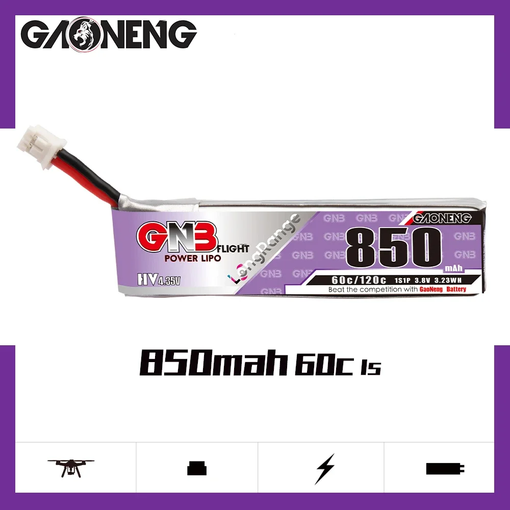 

GAONENG GNB 850mAh HV 1S 60C 120C 3.8V Cabled PH2.0 LiPo Battery Yinywhoop Tiny7 PowerWhoop Cockroach Quadcopter