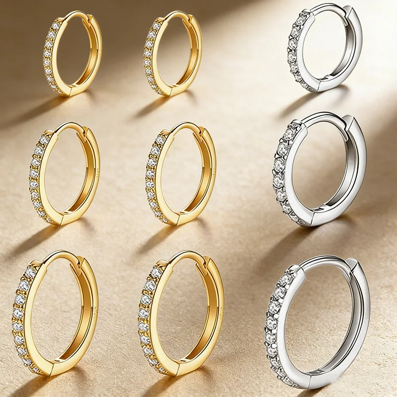 6 Stück/Set 925 Sterling Silber 18k Vergoldete Kleine Zirkonia Huggie Creolen für Damen Hochzeit Party Schmuck Geschenk – Detail 6