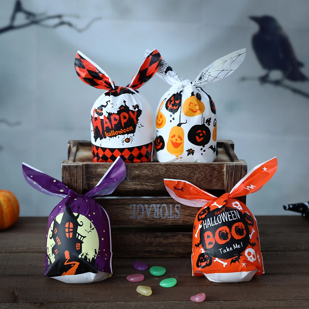 

50Pcs Halloween Candy Packaging Bag Decoration Pumpkin Kids Trick Or Treat Cosplay Handbag Halloween Sweets Cookie Gifts Packing