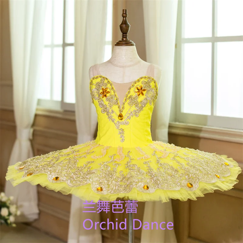 

New Design Adorn Professional High Quality Women Competition Performance Wear Girls Swan Lake Yellow Ballet Tutu Costumes