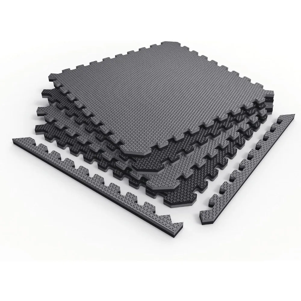 

Reversible Gym Exercise Mats 3/4"Thick EVA Interlocking Foam Tiles, Perfect Gym Flooring for Home Gym, 16 Tiles & 32 Trim Pieces