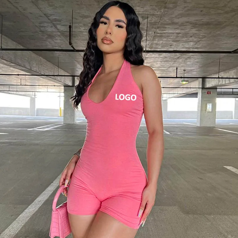 LOGO kustom Jumpsuit ramping Halterneck punggung terbuka seksi mode baru musim panas wanita