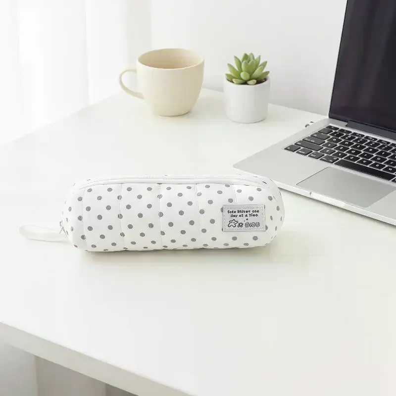 Minimalist Polka Dot Pencil Case - Large Capacity Portable Multi-Functional Pen Bag Stationery Organizer Student Gift