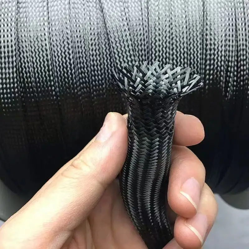 10M Carbon Fibre Braided Mesh Tubing 4MM-18MM, Temp Resistant Wire Cable Sleeve, Strength Protective Braided Tubing for Cable