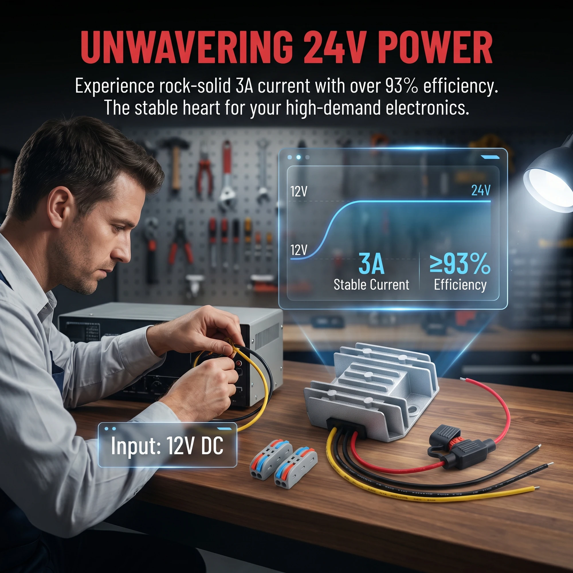 DC 12V to DC 24V 3A 72W Step Up Converter DC Voltage Regulator Booster with Fuse