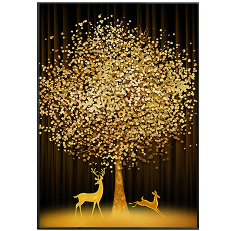 Golden Elk Fortune Tree 5D Diamond Painting Full Diamond Embroidery Living Room Office Home Decor Diamond Cross Stitch Kits