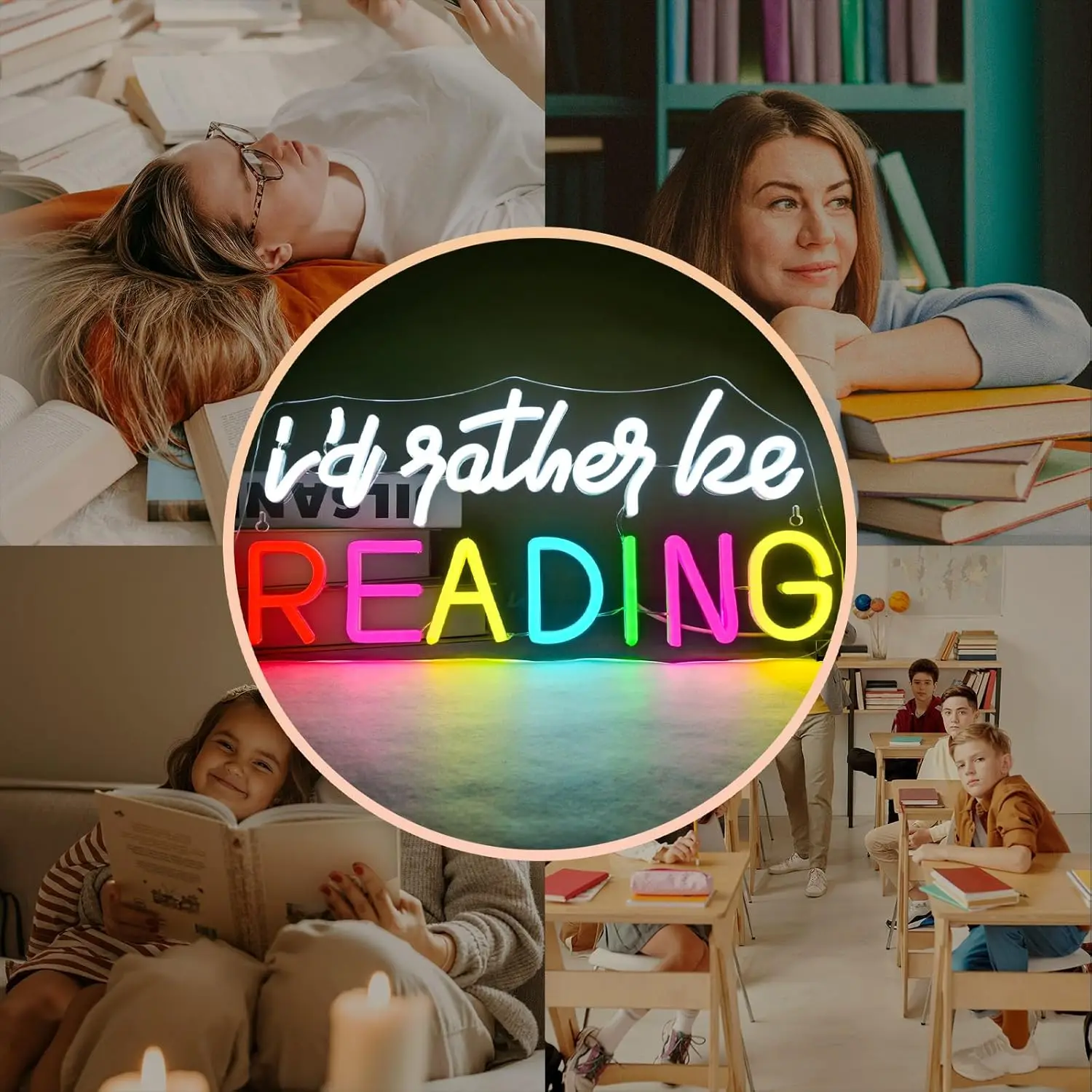

LED Neon Sign for Wall Decor I'd Rather be Reading Neon Light USB Powered Dimmable for Home Party Gift Office Bedroom Reading Ro