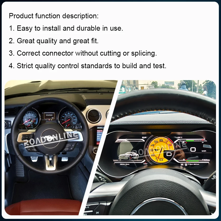 15.8” For Ford Mustang VI S550 Shelby 2014-2023 Car LCD Dashboard Panel Digital Cluster Instrument Speedometer Unit