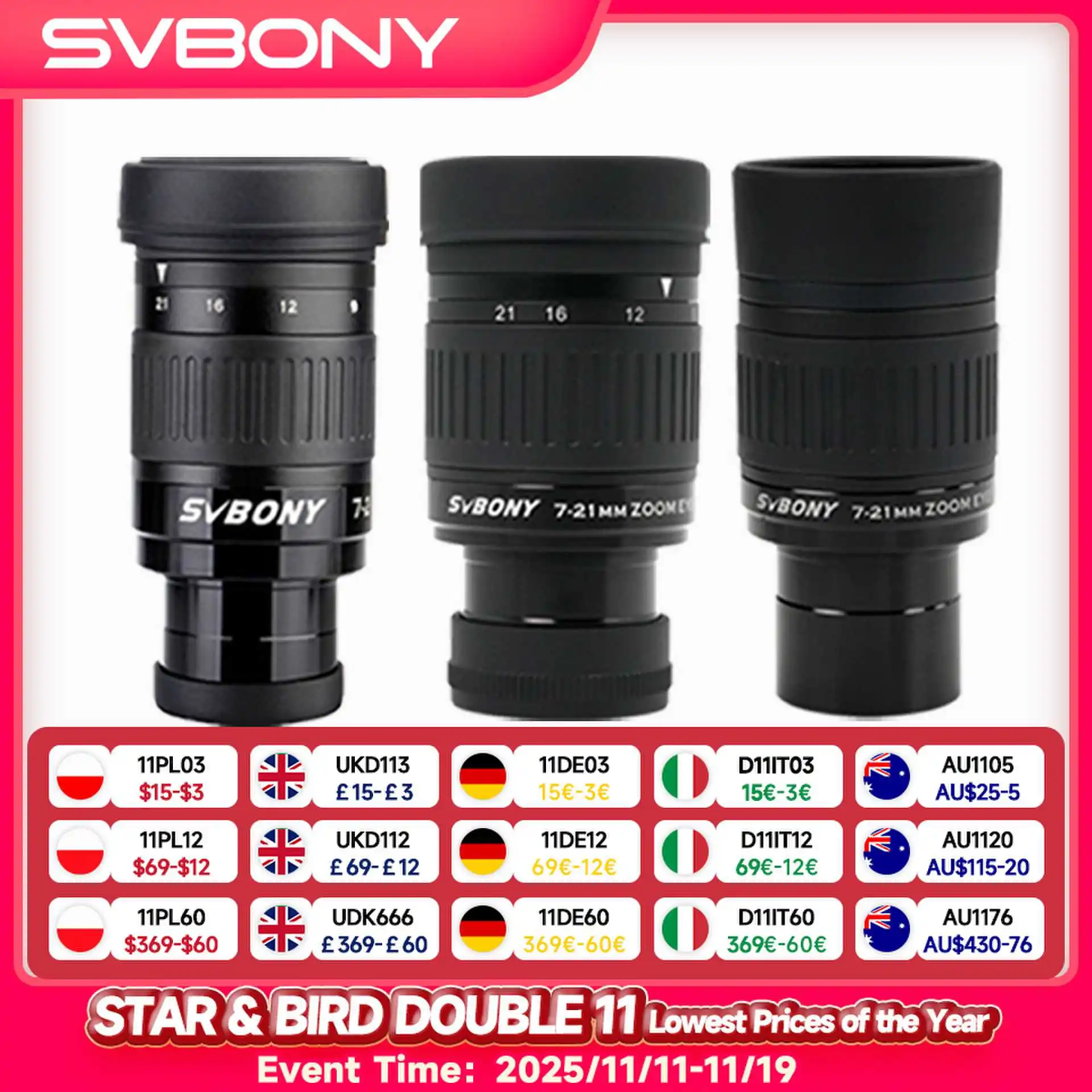 

Svbony SV135 Zoom Eyepiece,7-21mm 1.25 Inch Telescope Eyepiece,6 Element 4 Group Telescope Accessories for Astronomic Telescopes