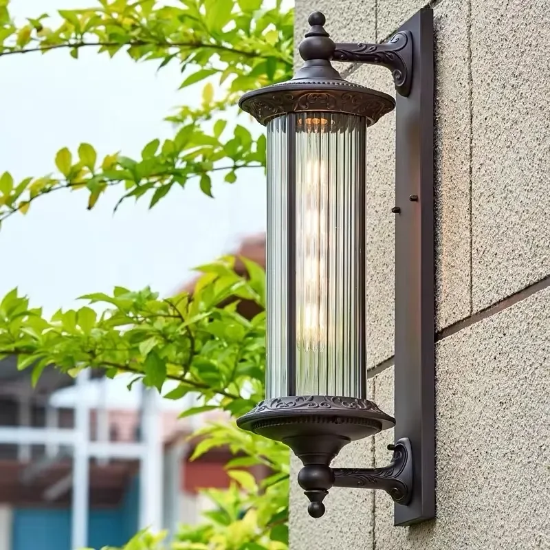 Outdoor LED wall lamp IP65 waterproof, square/cylindrical, European retro style, suitable for garden terrace corridors, with