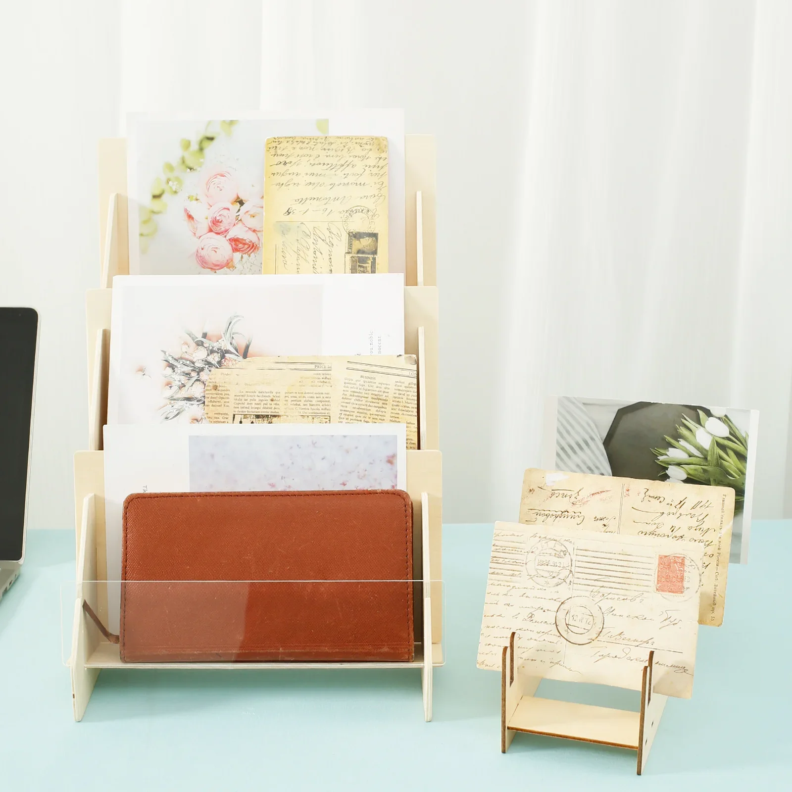 

2Pcs Greeting Card Display Stand 3 Tiers Greeting Card Organizer 12 Card Slots Sticker Display Rack Easy to Install Wood