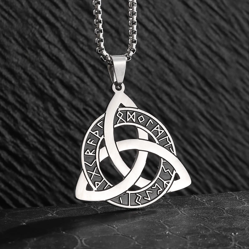 Edelstahl Nordic Rune Anhänger Halskette Männer Frauen Irish Celtic Trinity Knoten Glück Amulett Schmuck