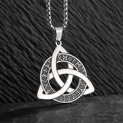 Stainless Steel Nordic Rune Triangle Knot Pendant Necklace for Men Women Irish Celtic Trinity Knot Lucky Amulet Jewelry