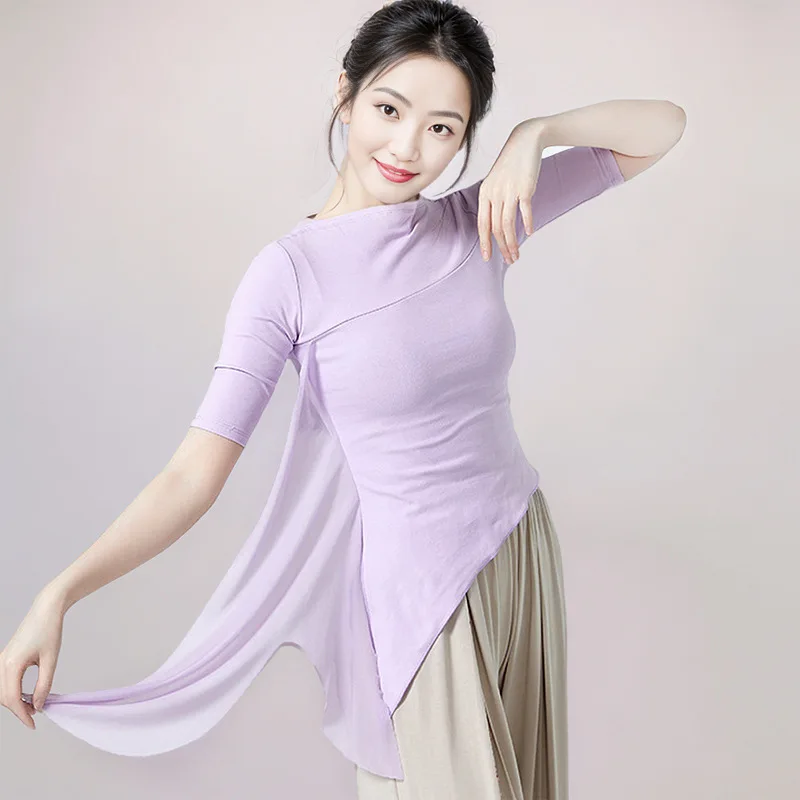 ที่กําหนดเองผู้หญิงผู้ใหญ่คลาสสิกแจ๊สโมเดิร์นเต้นรําเครื่องแต่งกายแฟชั่นสวมใส่ตาข่าย Splicing TOP Body ชุดฝึกซ้อม