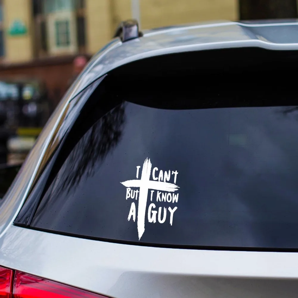 

2D Flat Christian Cross Vinyl Sticker I Can't But I Know Someone Who Can, Waterproof White Decal for Car Window Decor