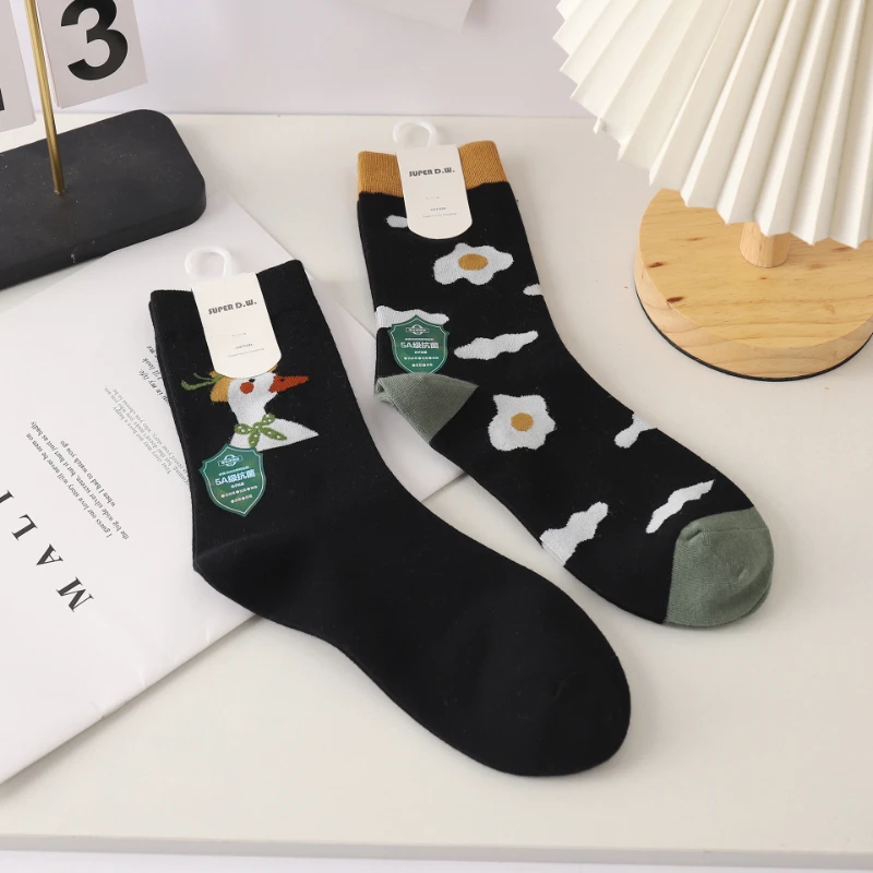 AB version cartoon long tube cotton socks, fashionable and cute Korean version street INS style college student sports socks