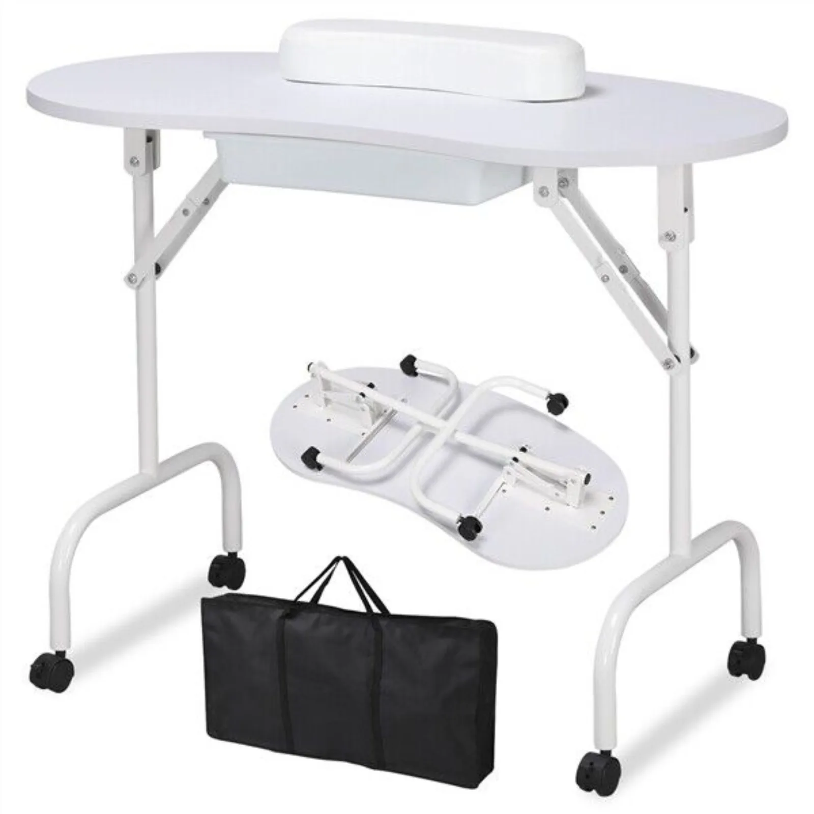 

White Portable Manicure Table Folding Nail Desk Beauty Salon Spa w/Wheels & Bag United States