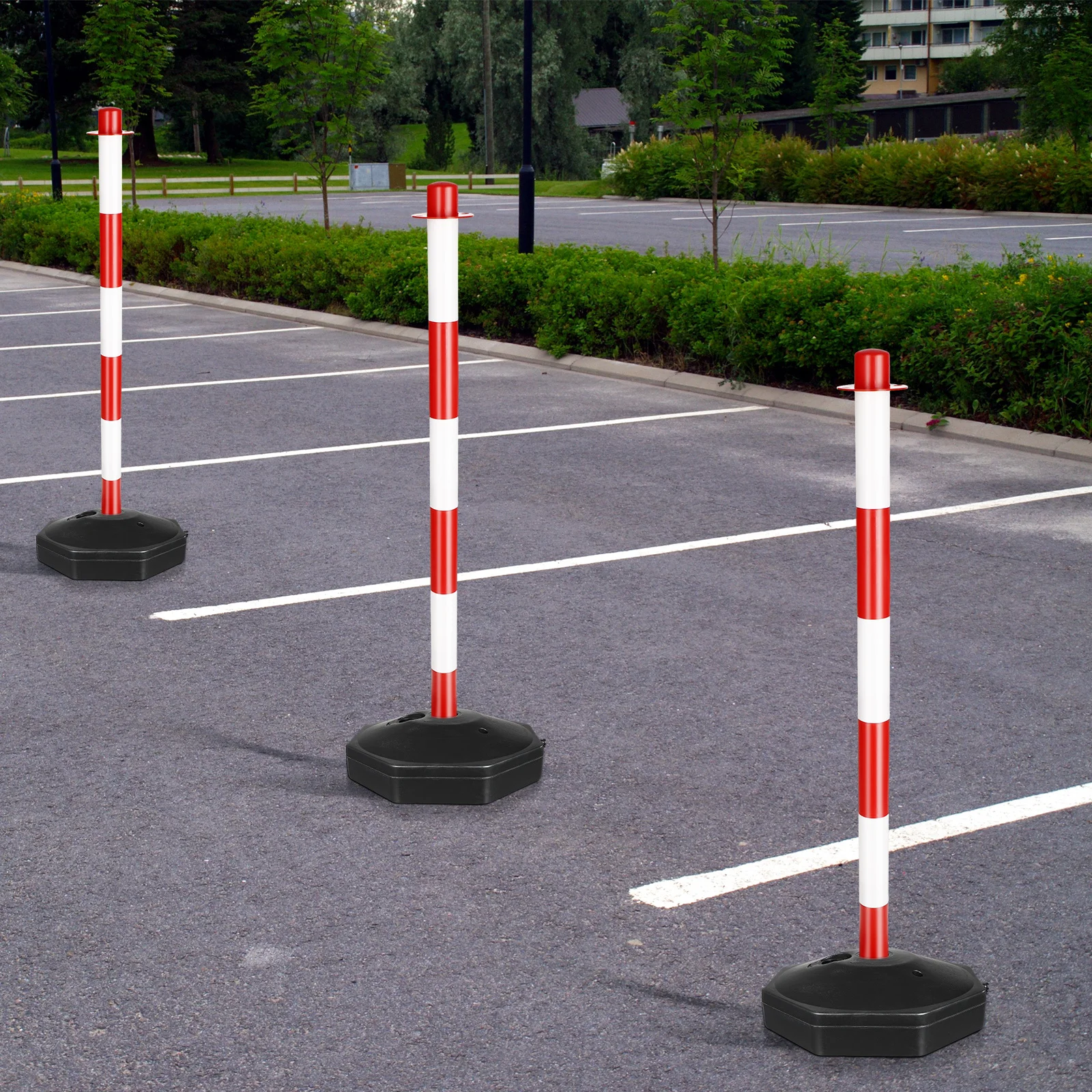 

Sturdy Warning Column Red White Anti-Collision Pile Sand-Fillable Base Reflective Road Block Outdoor Parking Safety Equipment
