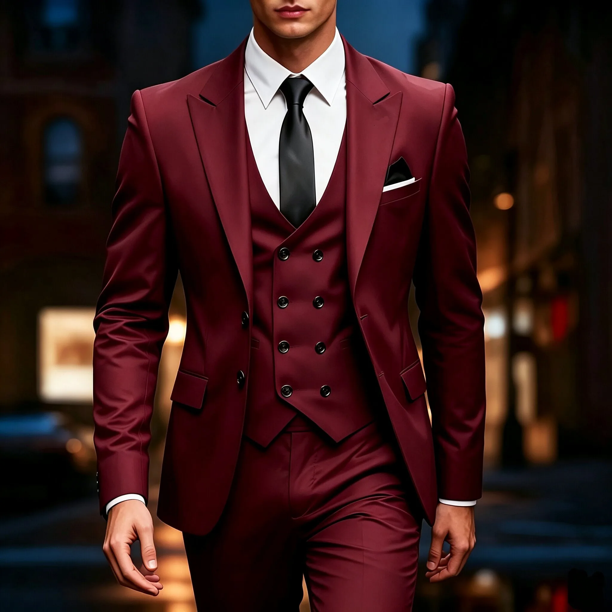 Dreiteiliger Herrenanzug | Hochzeitsanzug mit Blazer und Hose für Abschlussball, Bankett und offizielle Anlässe – Detail 2