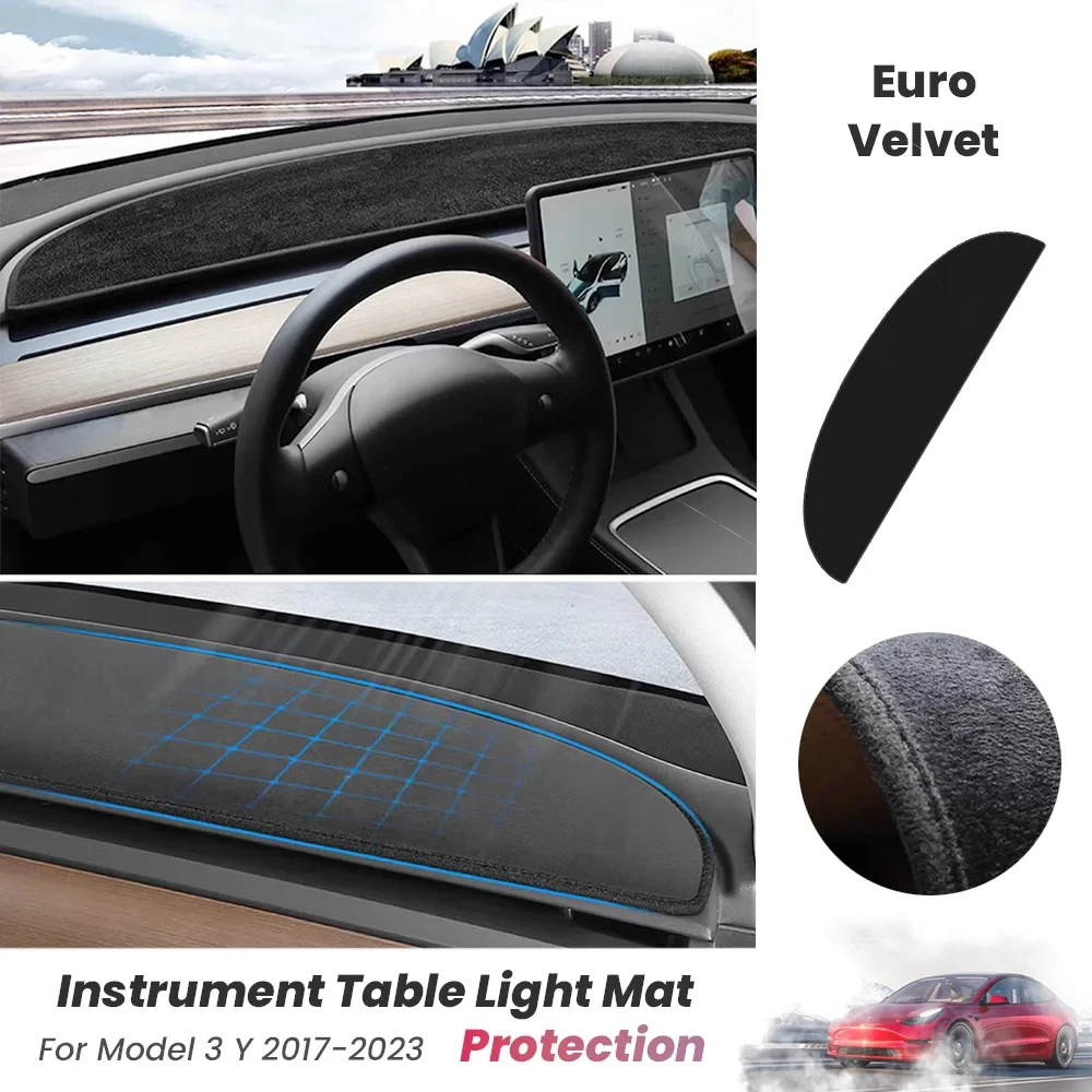 

Top Flannel Dashboard Cover Pad For Tesla Model 3 Y 2017-2023 Sunshade Protector Anti-UV Dashboard Cover Car Accessories