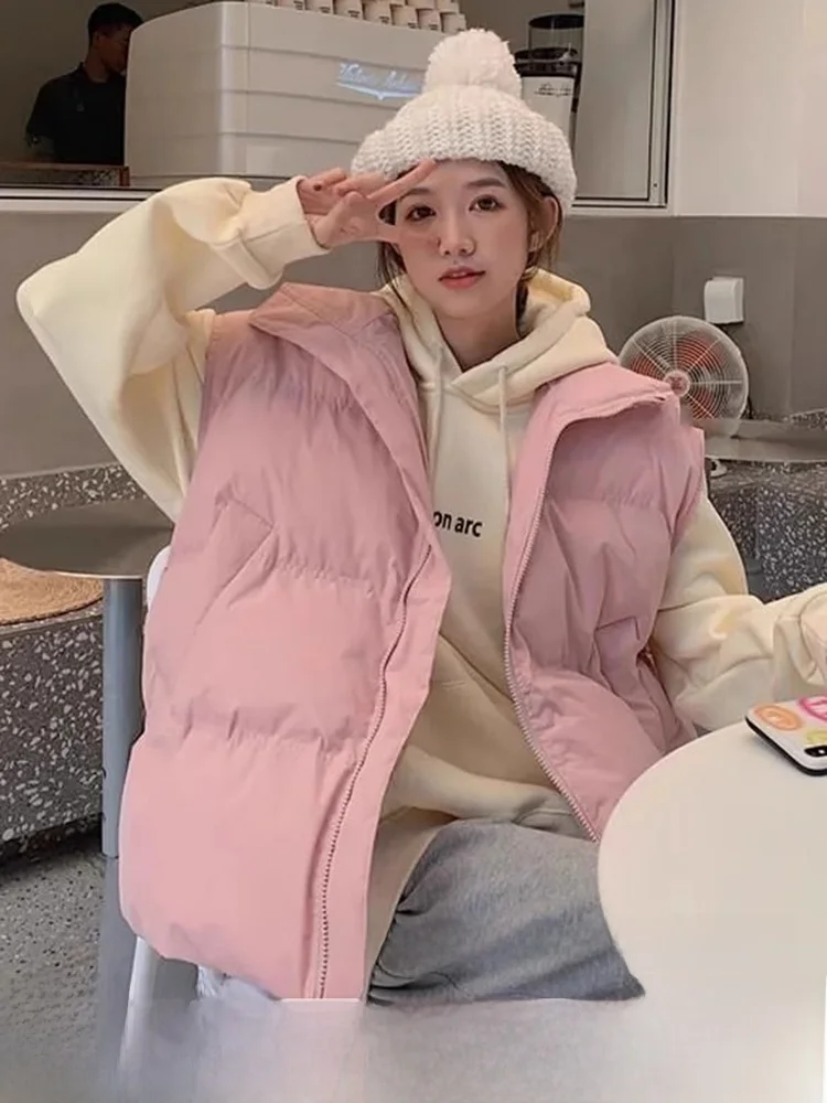 

Pink Bread down Vest Women Winter Outerwear Loose Lazy Sle ort Cotton Vest for Small Figures Commute Friendly