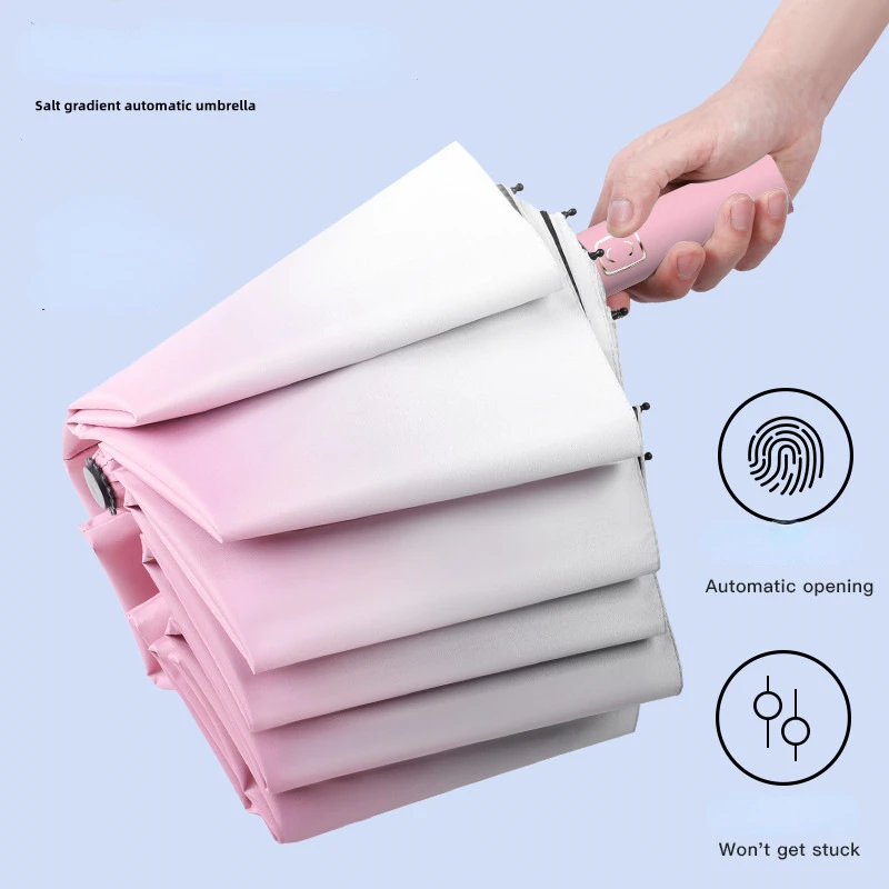 Gradient Fully‑Automatic Folding Umbrella, Large Windproof Rain‑Sun Dual‑Use UV‑Protection Parasol for Men Women Students