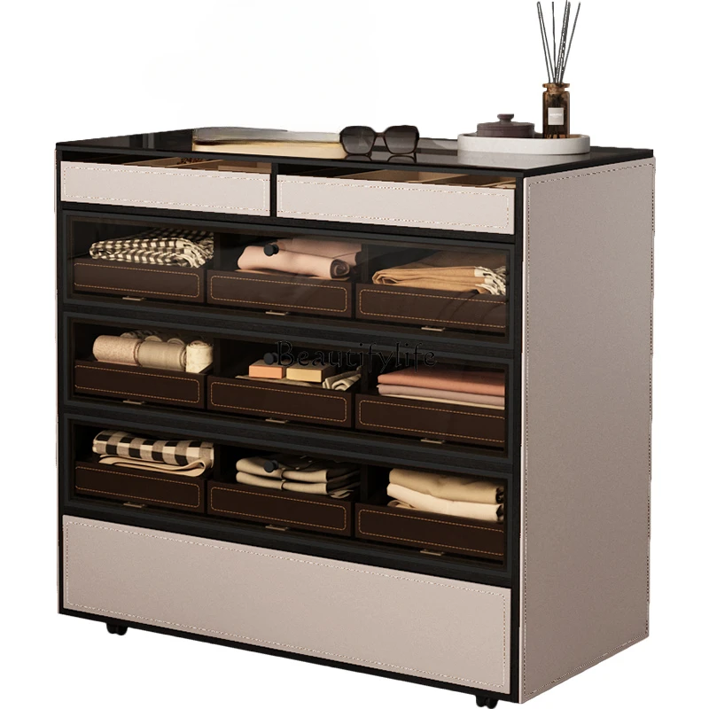 

Italian minimalist mid-island cabinet jewelry display double-sided movable storage chest