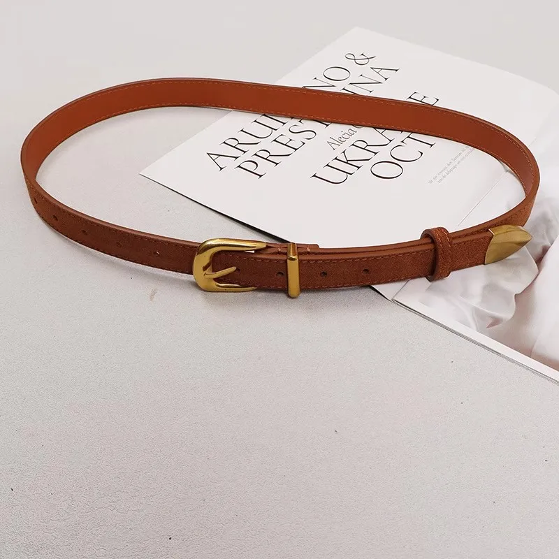 女性のファッションスエード本革カマーバンド女性ドレスコルセットウエストバンドベルト装飾狭いベルト R1735