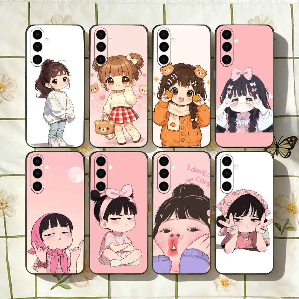 Cute Angry L-Little Girl Phone Case For Samsung Galaxy A73,A72,A71,A70,A53,A52,A51,Soft Silicone Black Cover