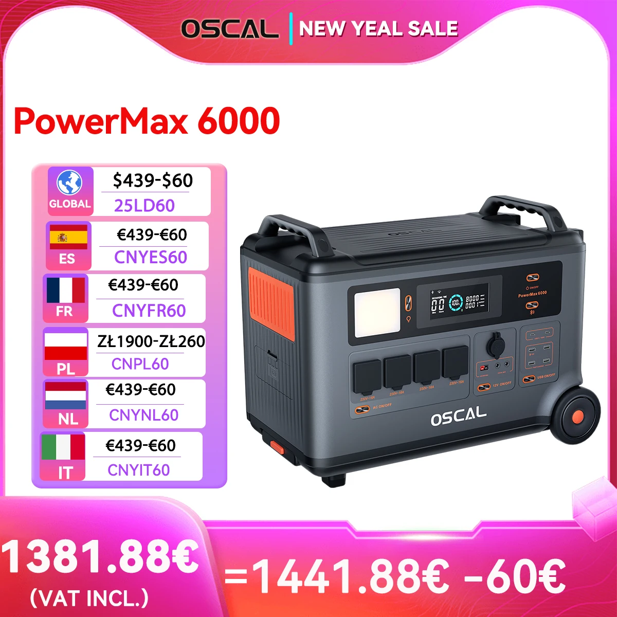 Oscal PowerMax 6000 Portable Power Station,3600 Wh LiFePO4 Battery Solar Generator  For Home Emergency, Outdoor Camping, RV Trip