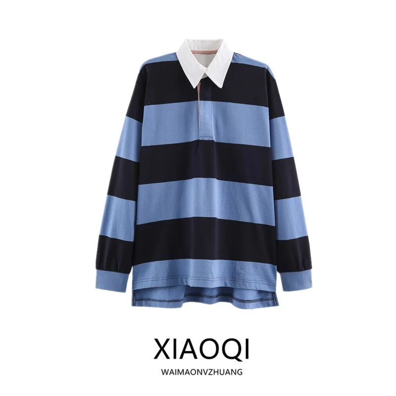 Women's Long Sleeve  Shirt Striped Color Block Neckline Autumn New Arrival Fashion Casual Loose Fit Other Material 100%