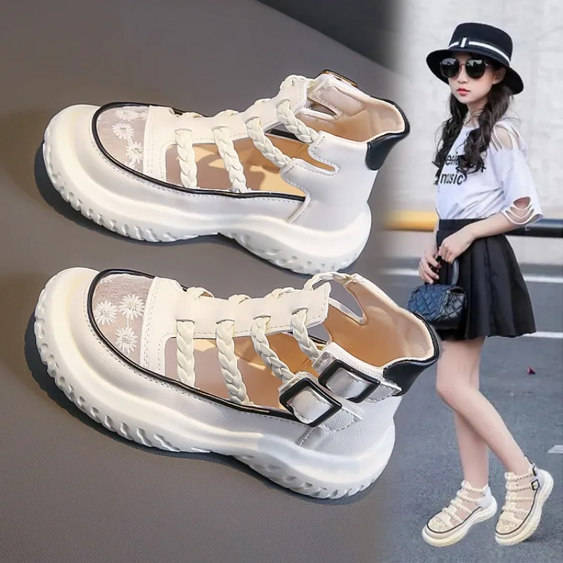 Kids Shoes Girls Sandals Summer Hollow Out Children Fashion Casual Shoes Thick Sole Non-slip Student Sandals